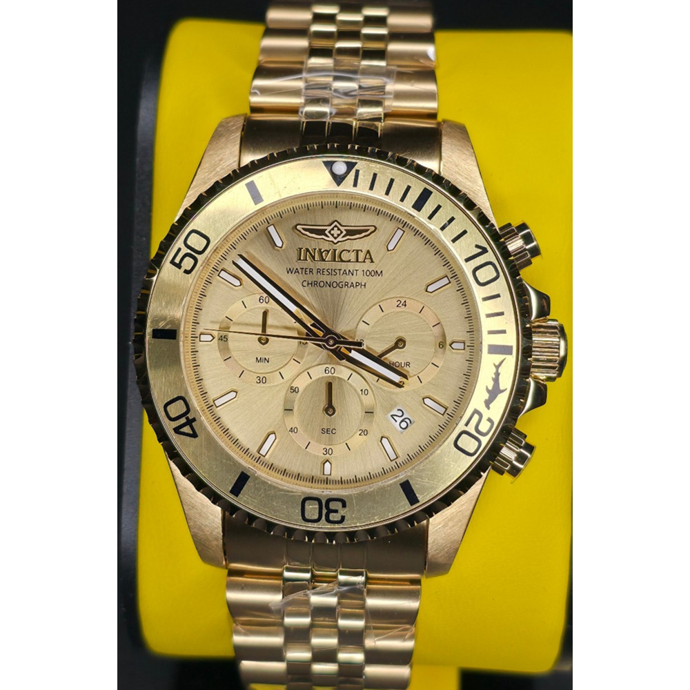 Invicta Pro Diver Titan Men's Luxury Watch Chrono Gold Dial - 43mm, Gold